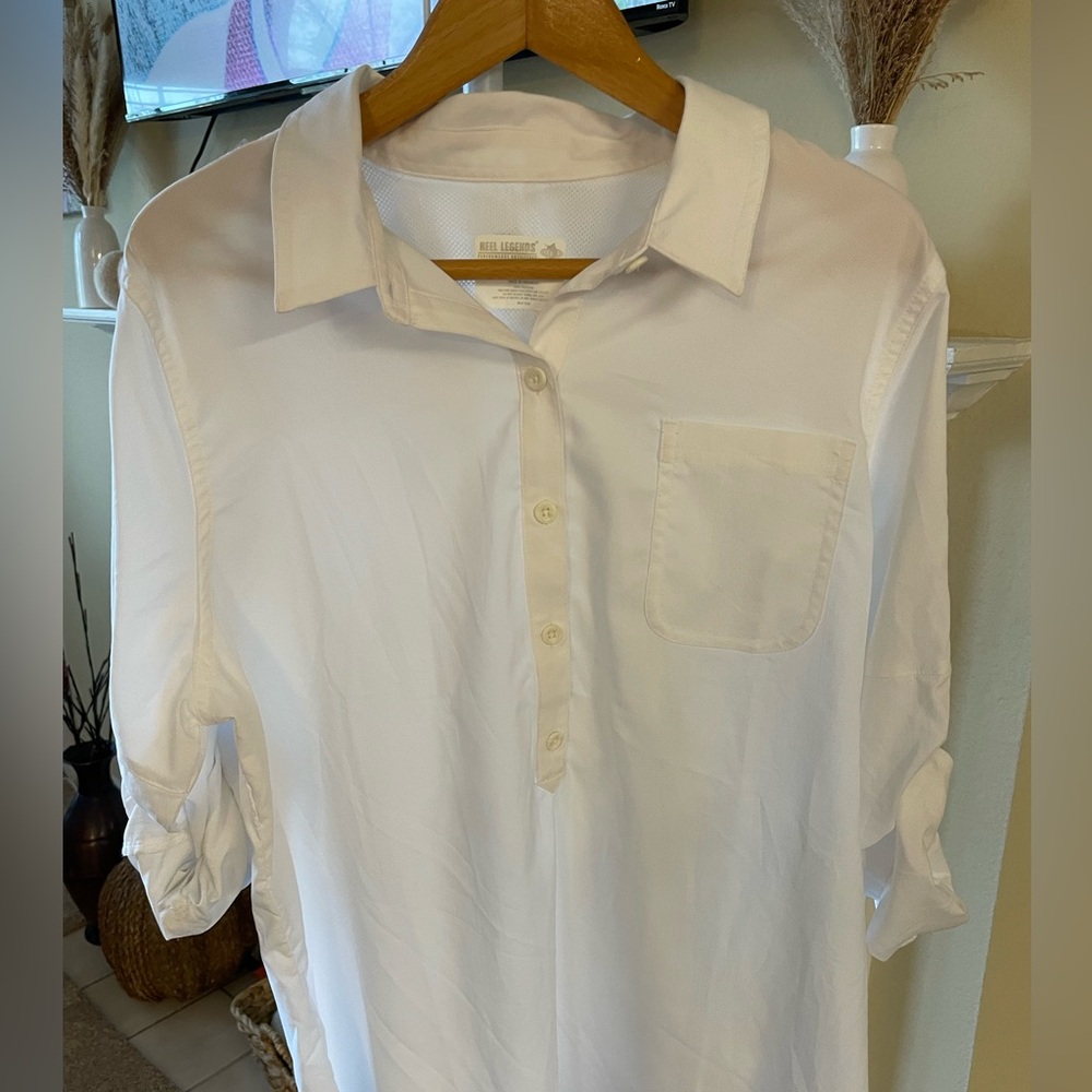 Reel Legends White Casual Button Down Shirt, 1X